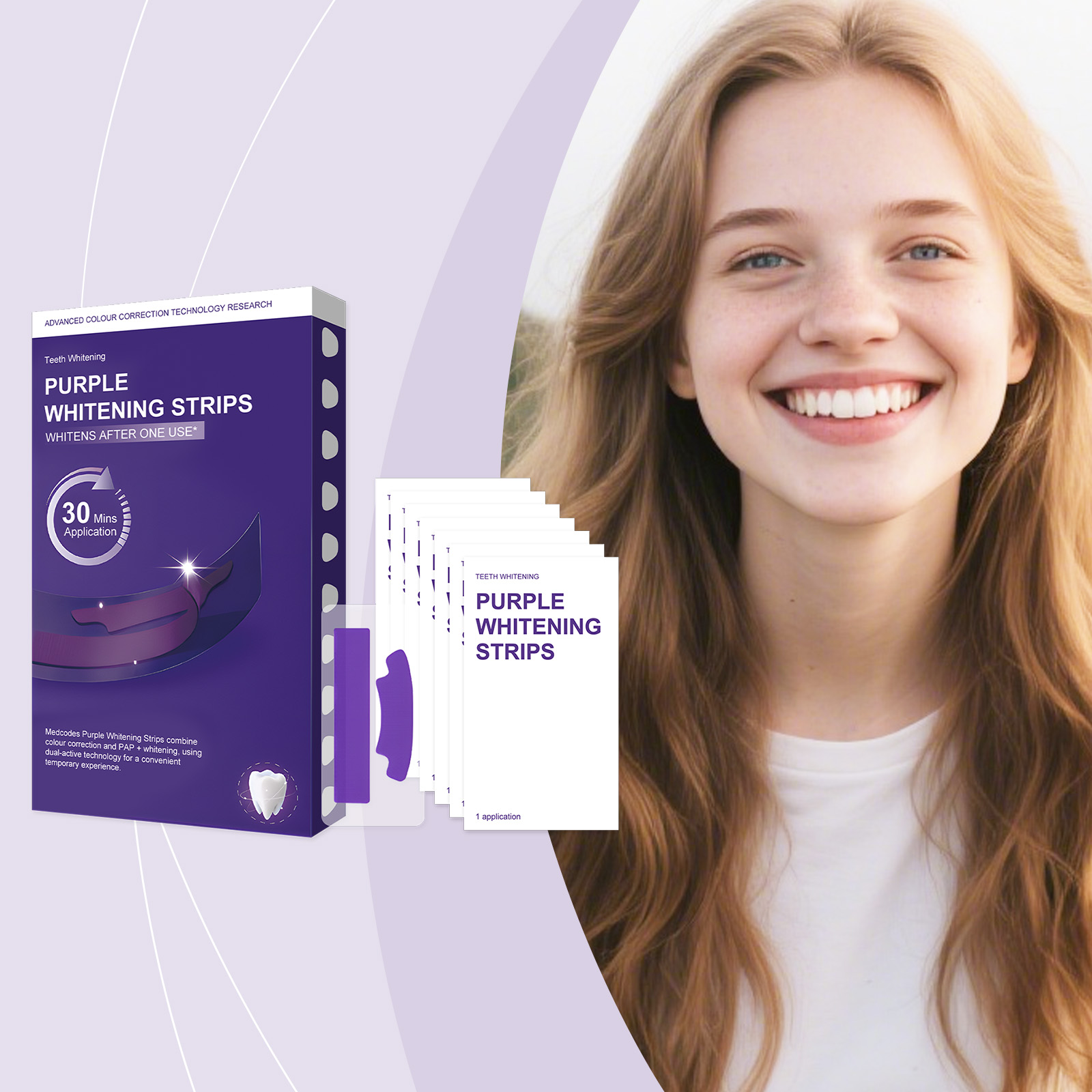 Teeth Whitening Ingredients - Paarse, heldere vlekverwijderende tandstrips, zachte ingrediënten