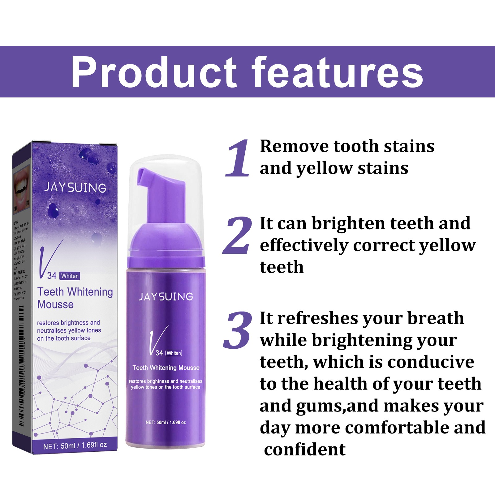 V34 Mousse Tanden Reinigen Tan - Teeth Whitening Yellow Teeth recensie en prijs